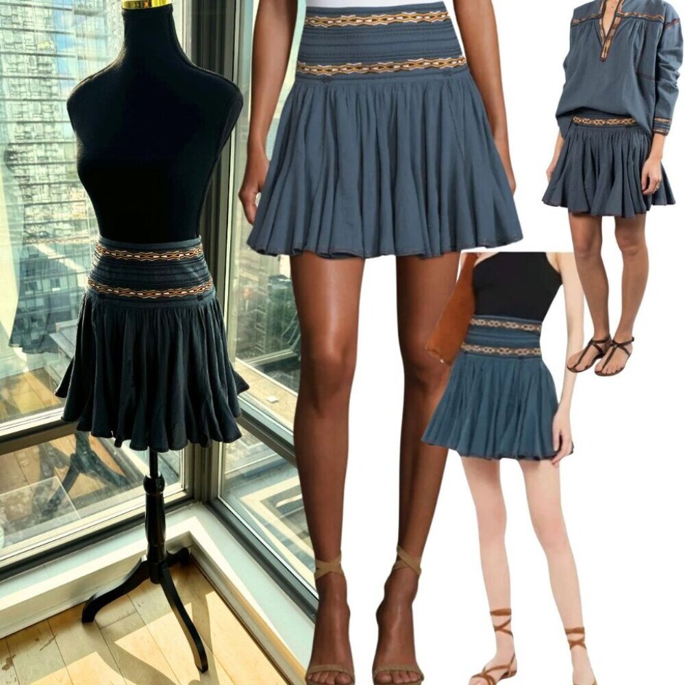 🆕 ISABEL MARANT ETOILE 🧿 NWOT Breeda Cotton Embroidered Mini Skirt -SZ 38